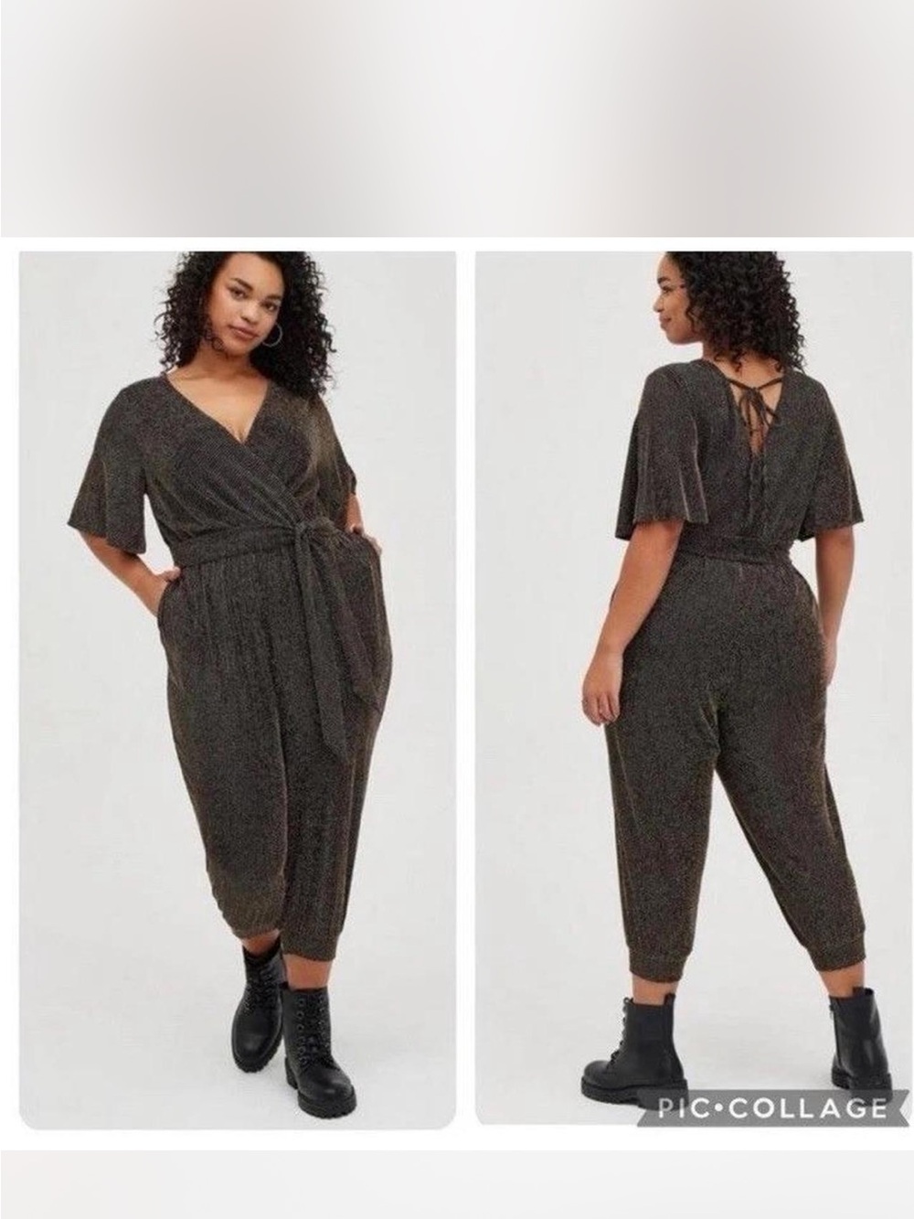 NWT Torrid Gold Glitter Striped Surplice Jumpsuit Black Plus Size 1X 14/16
